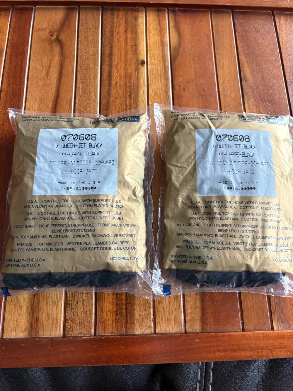 Vtg Silkies Control Top Pantyhose 070608 XX-Large X-Queen Jet Black USA NOS 2 PR